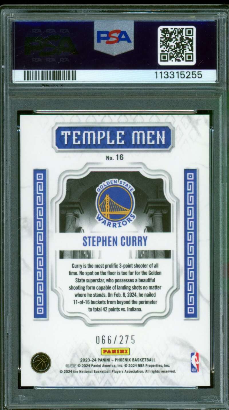 Stephen Curry Card 2023-24 Phoenix Temple Men Blue Lazer (pop 5) #16 PSA 10 Image 2