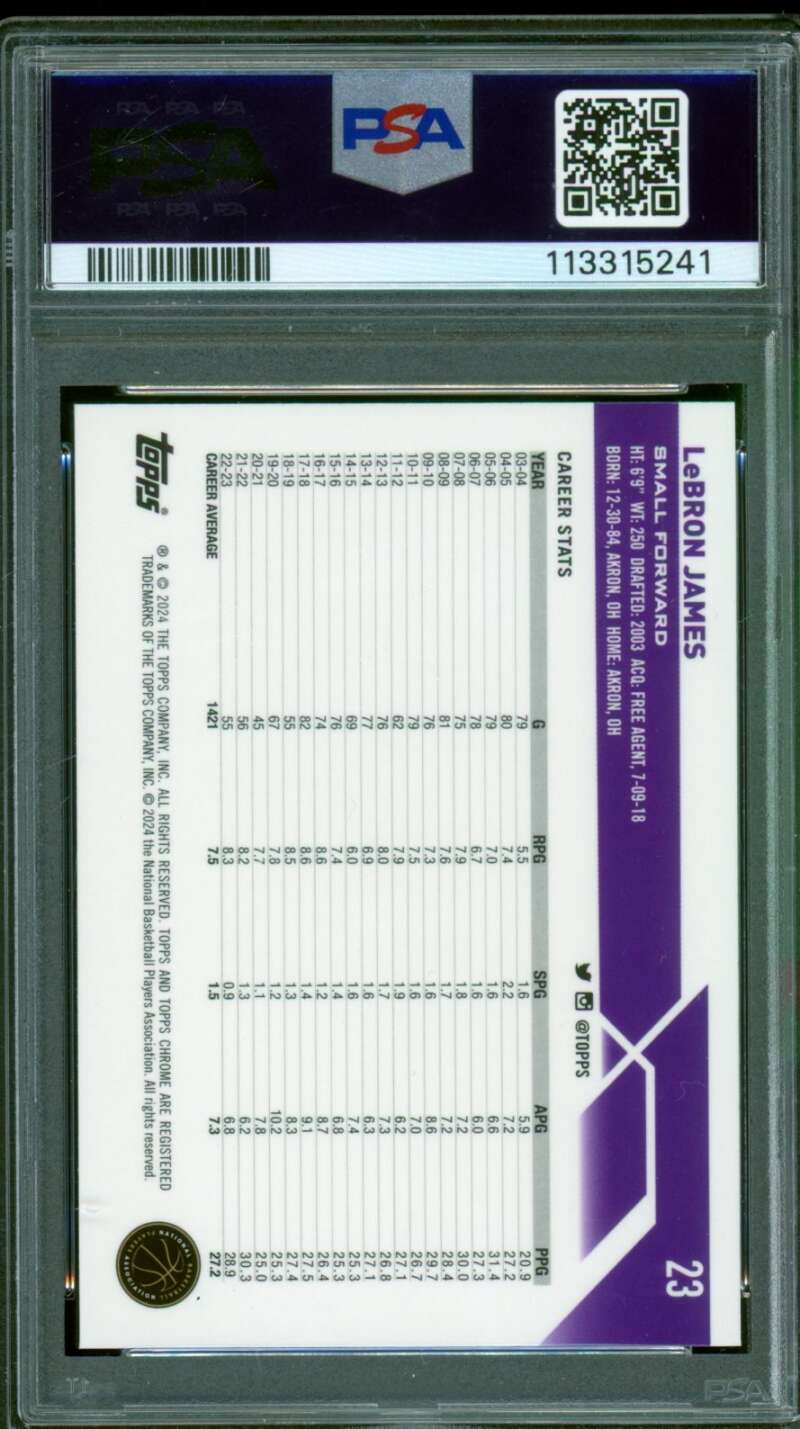 Lebron James Card 2023-24 Topps Chrome #23 PSA 9 Image 2