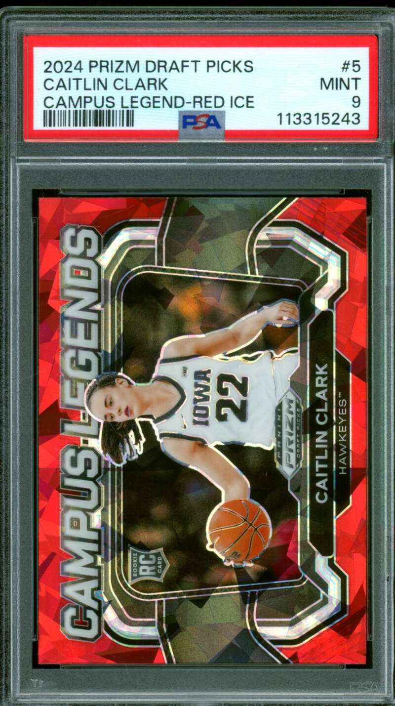 Caitlin Clark Rookie Card 2024 Prizm Draft Picks Campus Legend Red Ice #5 PSA 9 Image 1