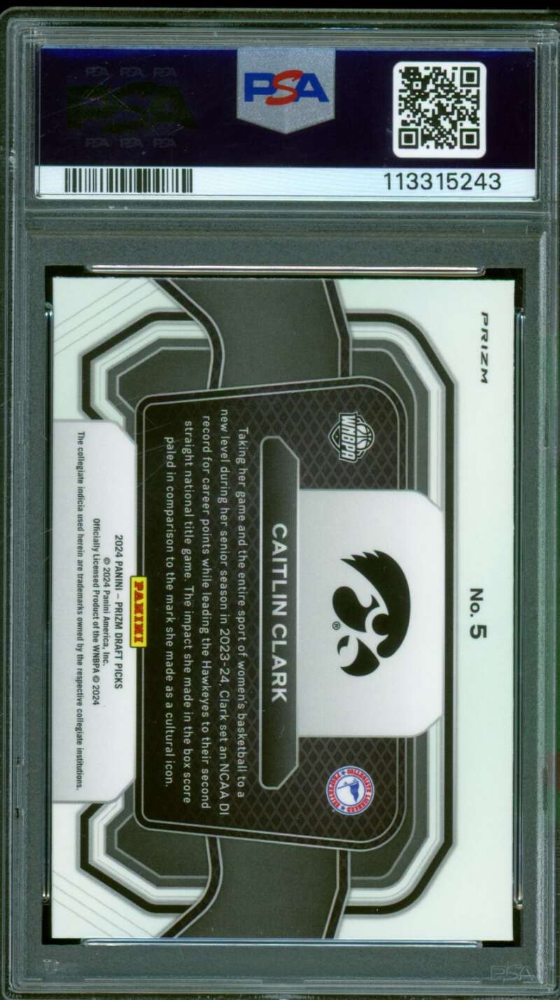 Caitlin Clark Rookie Card 2024 Prizm Draft Picks Campus Legend Red Ice #5 PSA 9 Image 2