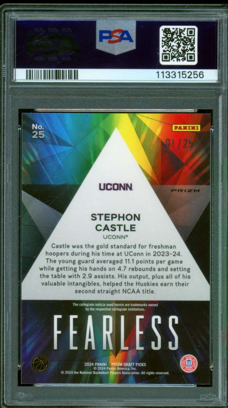 Stephon Castle Rookie 2024-25 Prizm DP Fearless Green Pulsar (1/25) #25 PSA 10 Image 2