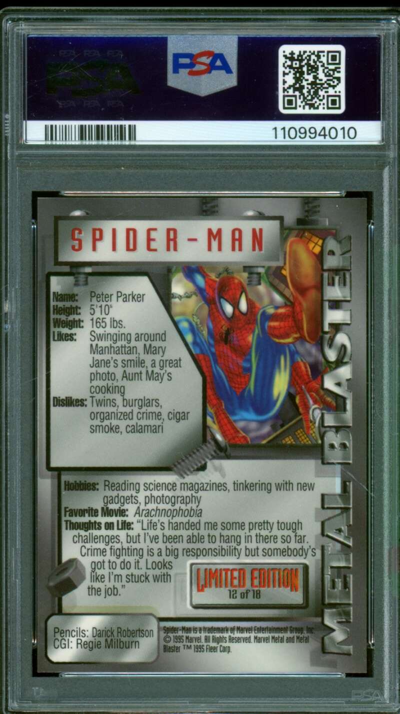 Spider-Man Card 1995 Marvel Metal Blaster #12 PSA 9 Image 2