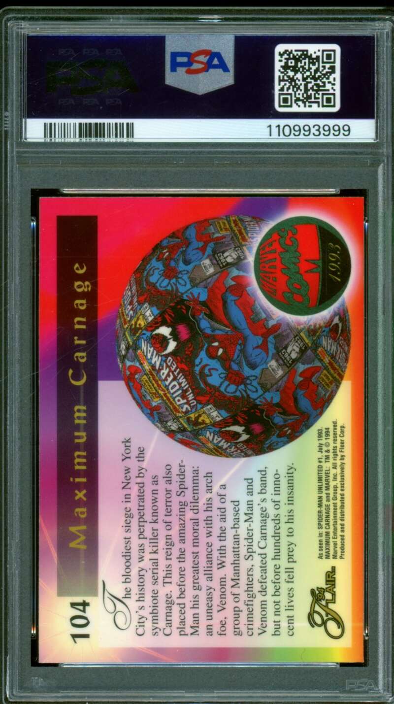 Maximum Carnage Card 1994 Marvel Universe Flair #104 PSA 9 Image 2