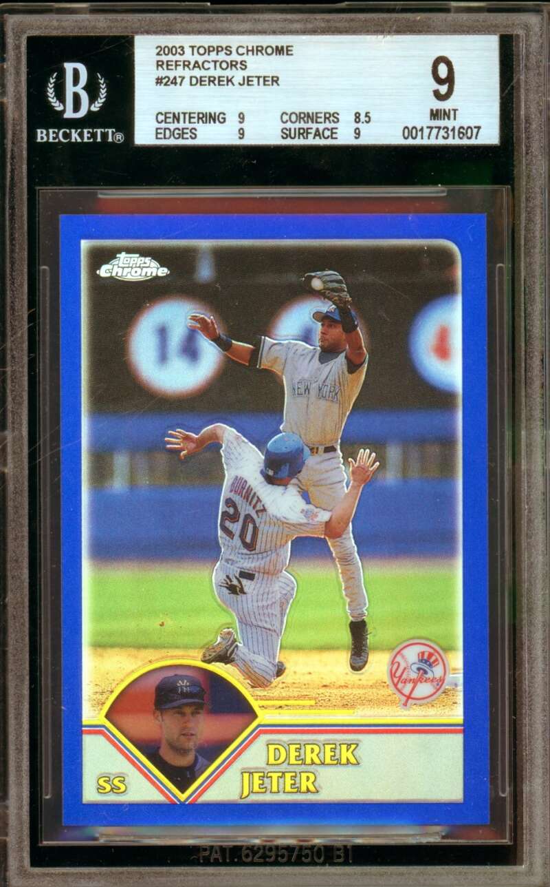 Derek Jeter Card 2003 Topps Chrome Refractors (404/699) (pop 5) #247 BGS 9 Image 1
