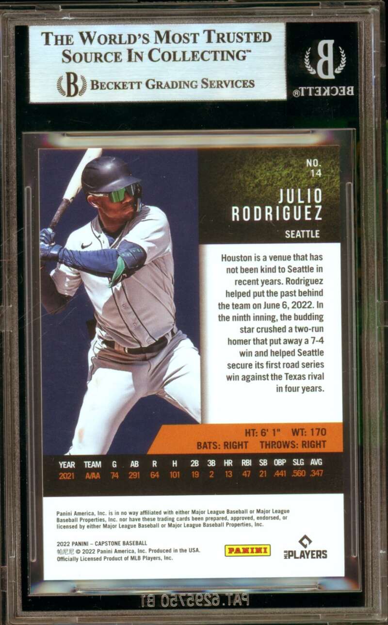 Julio Rodriguez Rookie Card 2022 Panini Capstone #14 BGS 9 Image 2