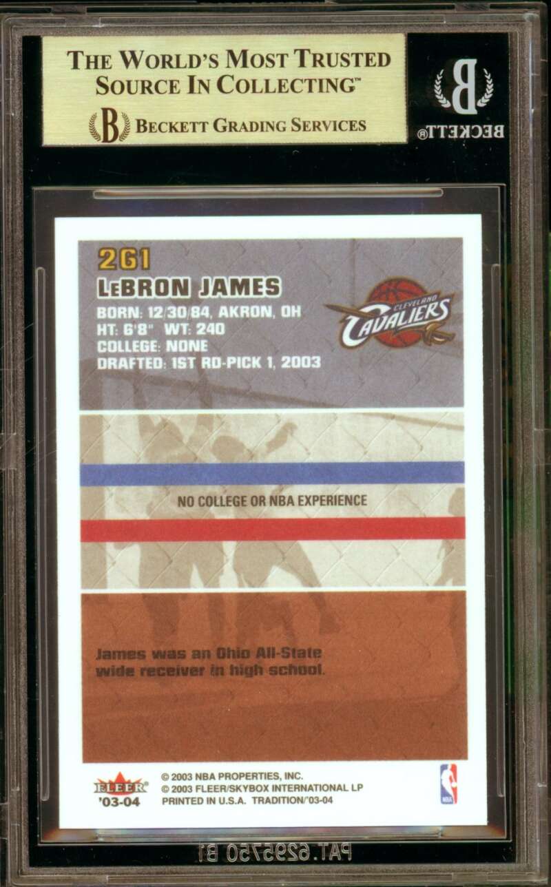 LeBron James Rookie Card 2003-04 Fleer Tradition #261 BGS 9.5 Image 2