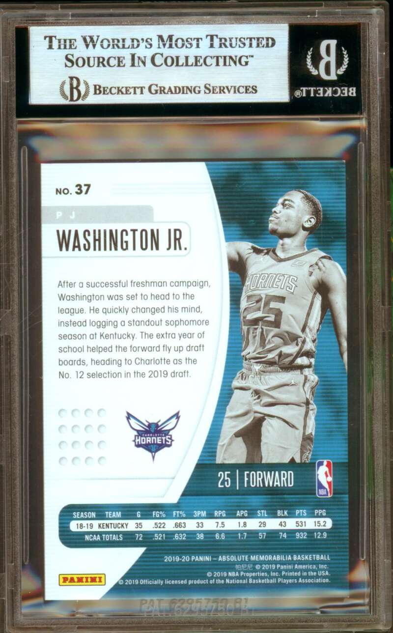 PJ Washington Jr. Rookie 2019-20 Absolute Memorabilia Green (1/5) #37 BGS 8.5 Image 2