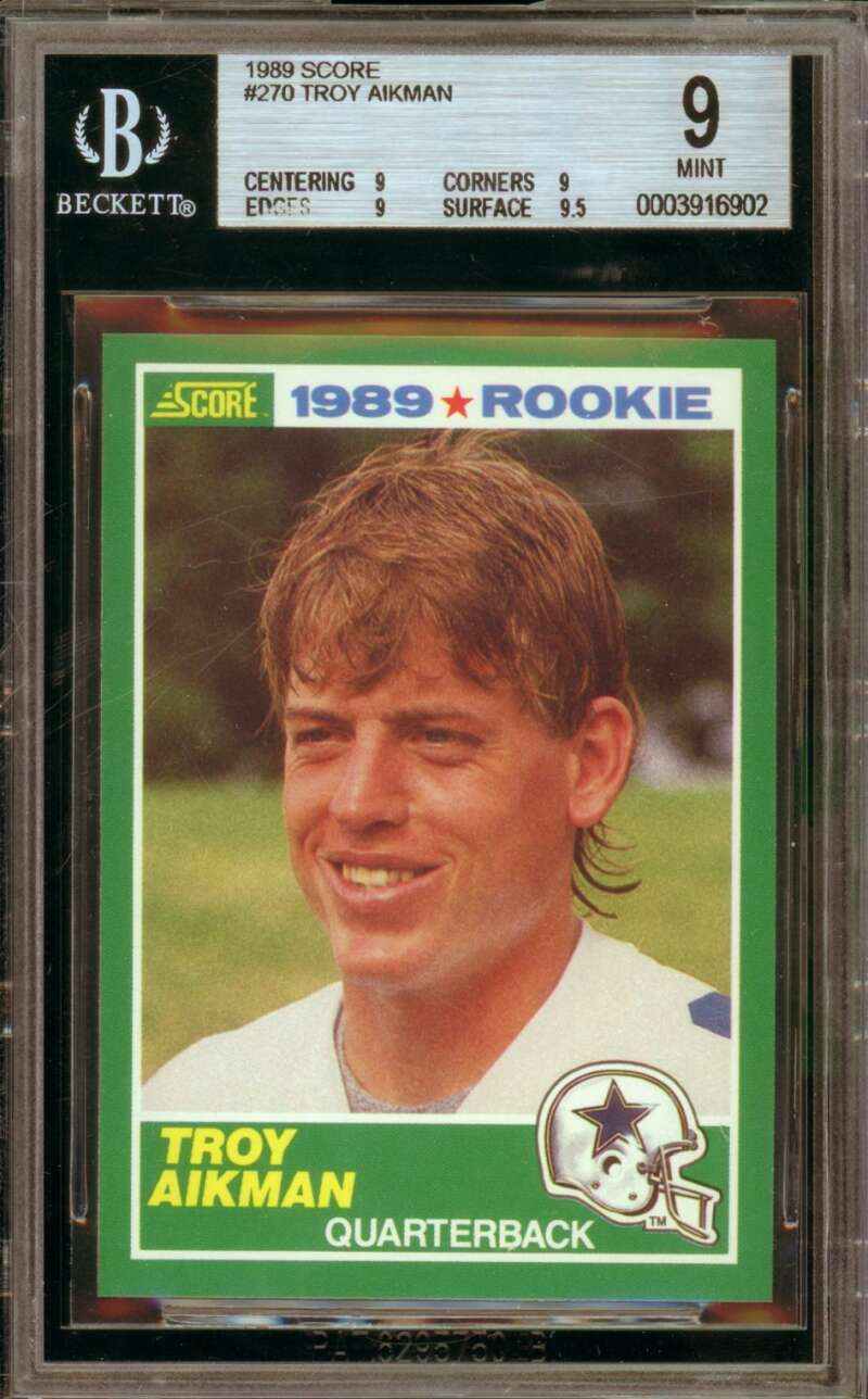 Troy Aikman Rookie Card 1989 Score #270 BGS 9 Image 1