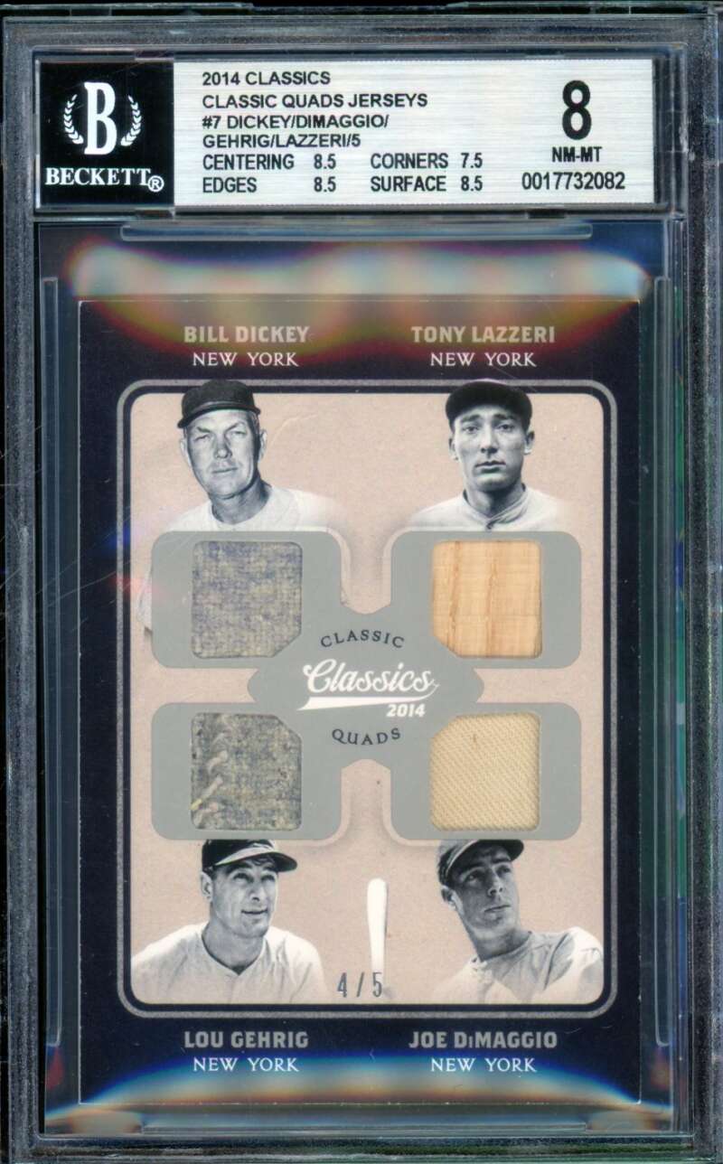Dickey/Dimaggio/Gehrig/Lazzeri Card 2014 Classics Quads Jersey (4/5) #7 BGS 8 Image 1