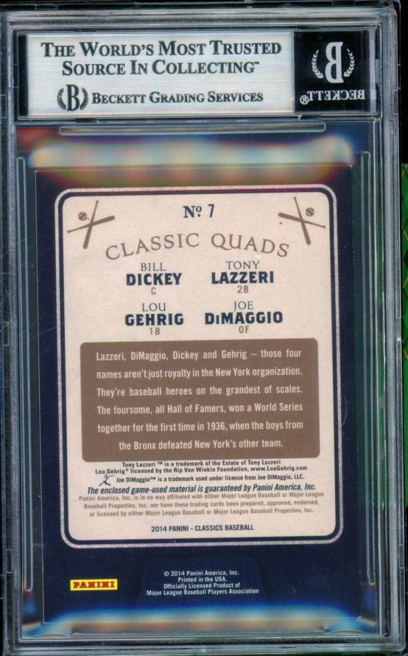 Dickey/Dimaggio/Gehrig/Lazzeri Card 2014 Classics Quads Jersey (4/5) #7 BGS 8 Image 2