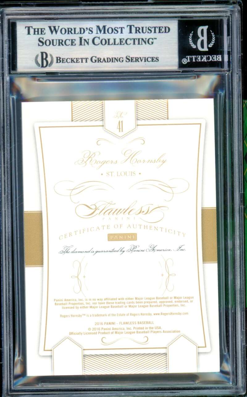 Rogers Hornsby Card 2016 Panini Flawless #41 (6/20) (pop 1) BGS 8.5 Image 2