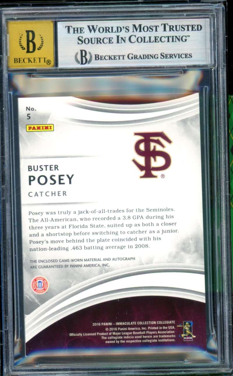 Buster Posey 2016 Immaculate Collegiate Signatures Patches (12/25) #5 BGS 9 Image 2