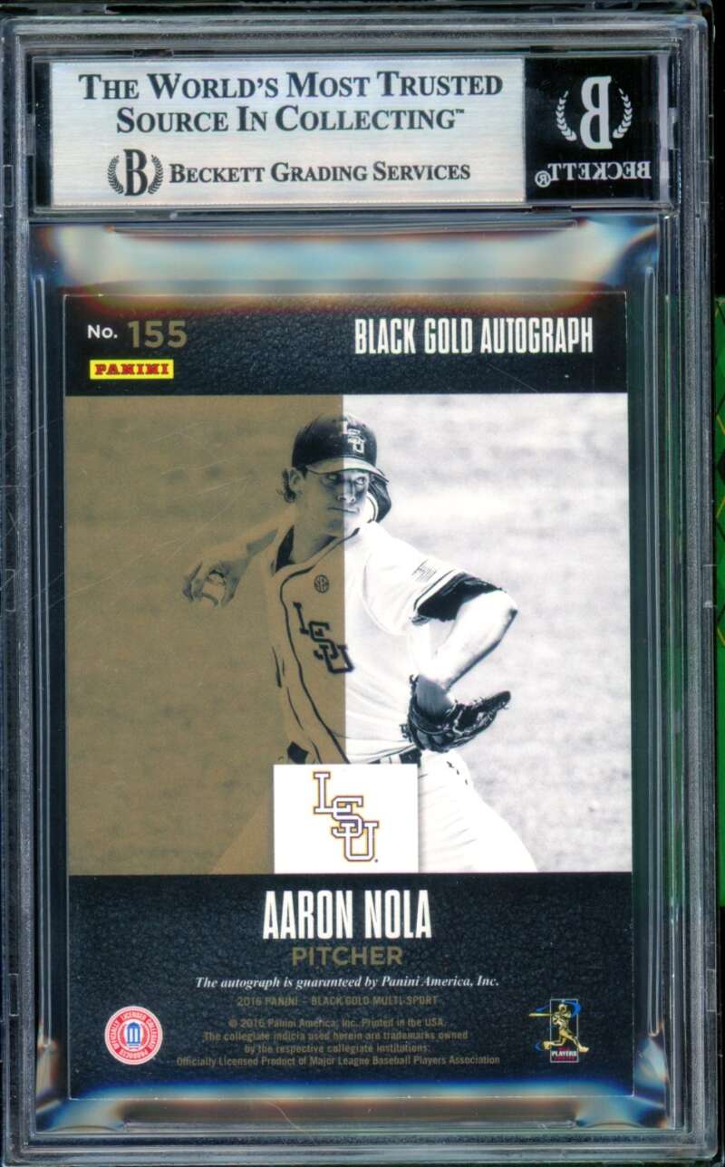 Aaron Nola Rookie 2016 Panini Immaculate Collegiate Black Gold Autos #155 BGS 8 Image 2