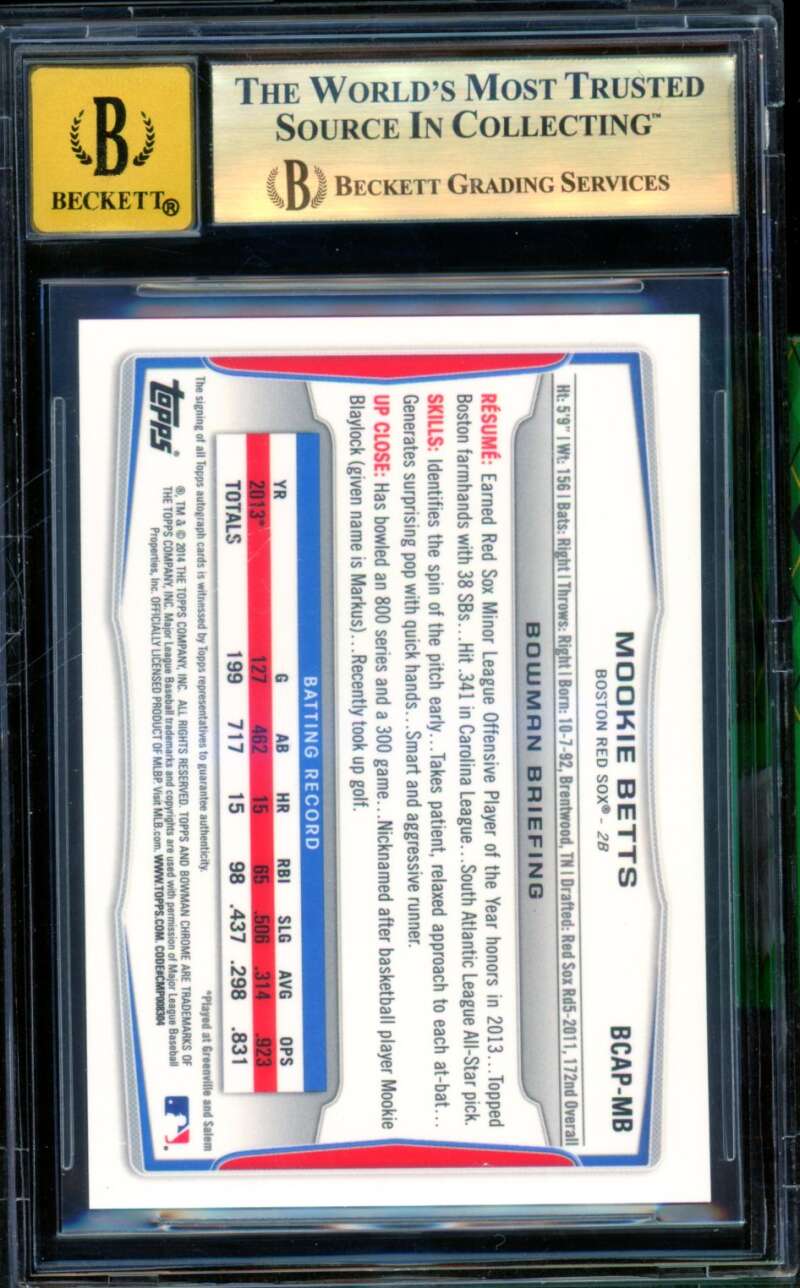 Mookie Betts Rookie Card 2014 Bowman Chrome Prospects #BCAPMB BGS 9.5 Image 2