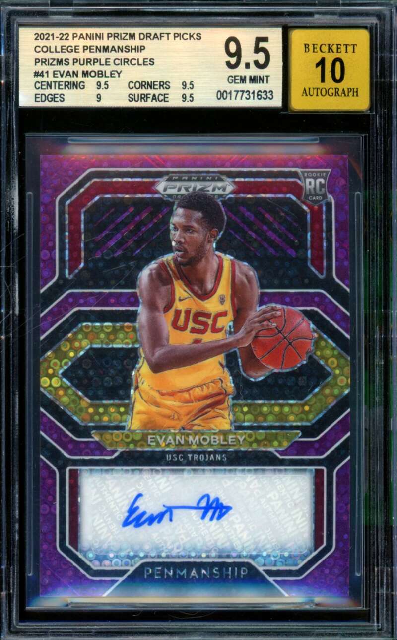 Evan Mobley 2021-22 Prizm College Penmanship Prizms Purple Circles #41 BGS 9.5 Image 1
