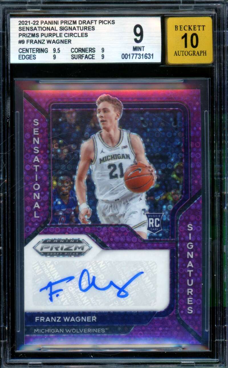 Franz Wagner 2021-22 Prizm College Penmanship Prizms Purple Circles #9 BGS 9 Image 1