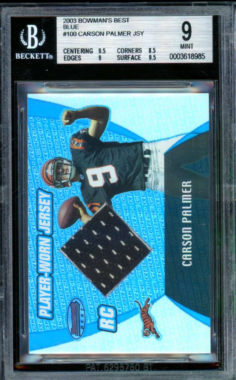 Carson Palmer Rookie Card 2003 Bowman's Best Blue #100 (pop 5) BGS 9 Image 1