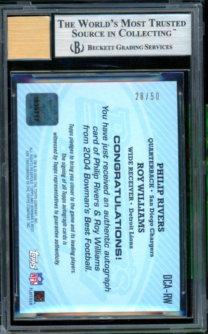 Roy Williams / Philip Rivers Rookie 2004 Bowman's Best Autographs #dcarw BGS 9 Image 2