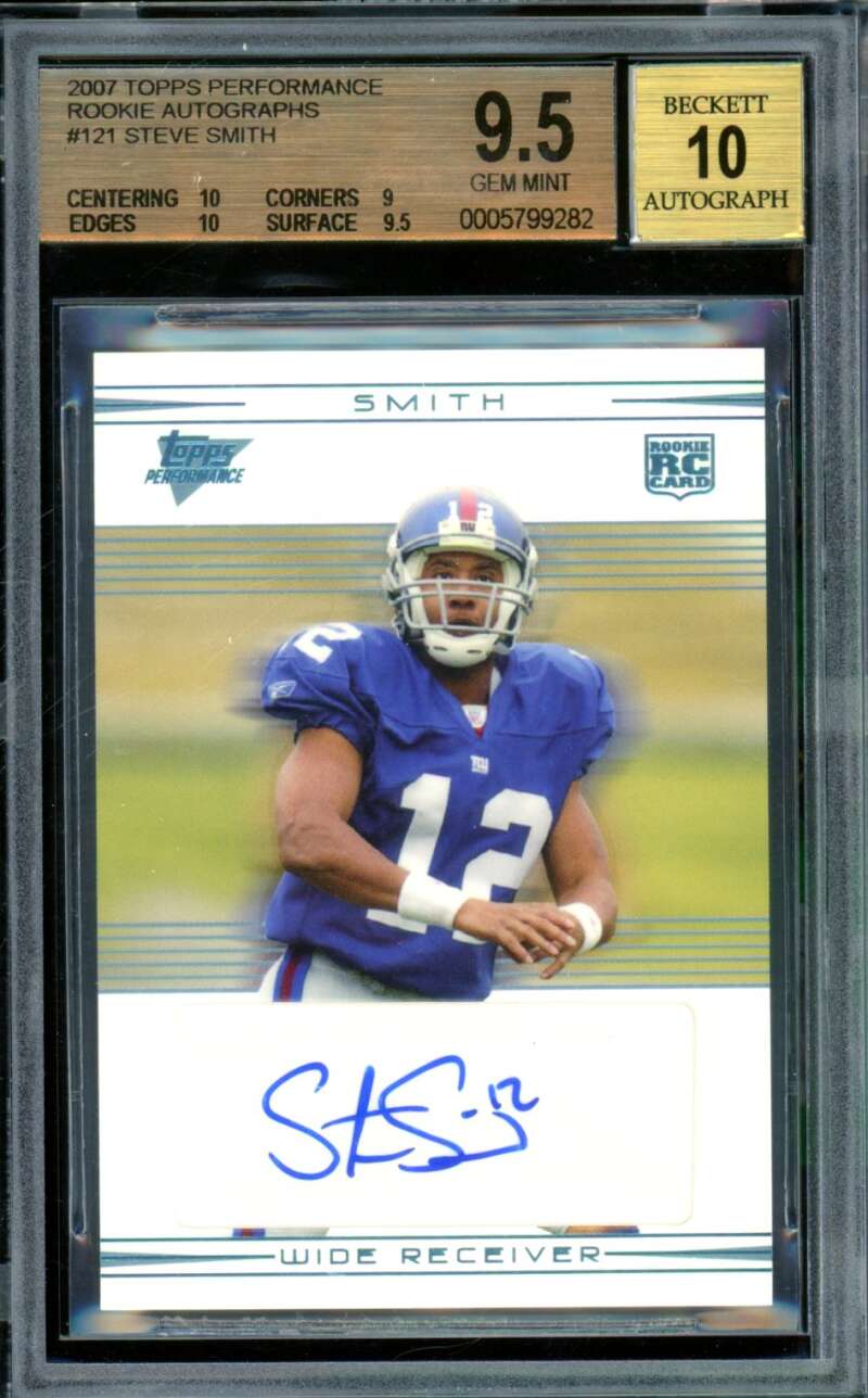 Steve Smith Rookie 2007 Topps Performance Rookie Autographs (pop 4) #121 BGS 9.5 Image 1