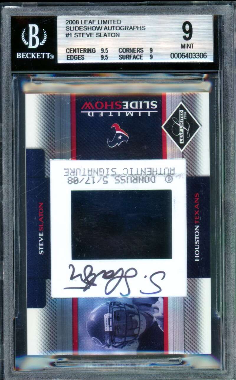 Steve Slaton Rookie Card 2008 Leaf Limited Slideshow Autographs (pop 2) #1 BGS 9 Image 1
