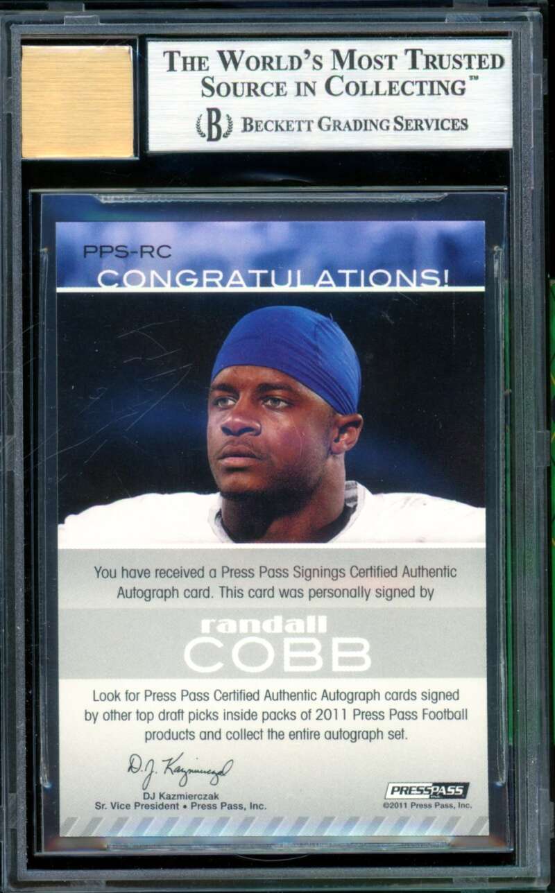 Randall Cobb Rookie Card 2011 Press Pass Autographs Silver (pop 2) #195 BGS 9 Image 2