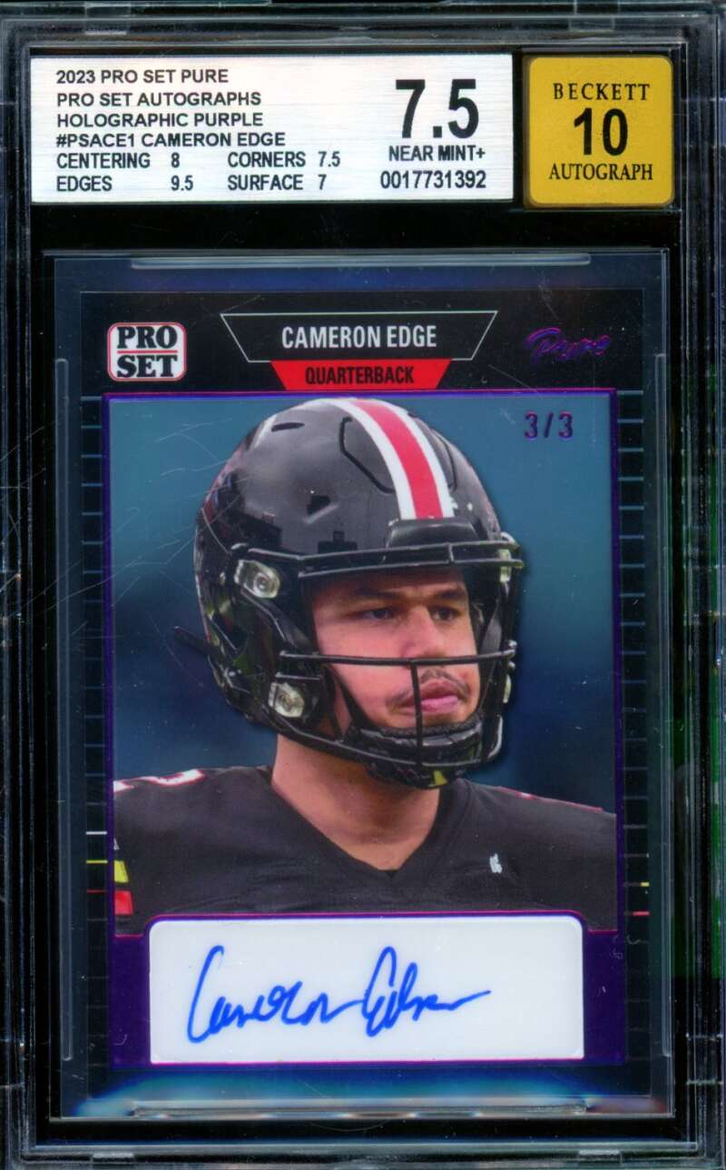 Cameron Edge Rookie 2023 Pro Set Pure Holographic Purple (3/3) #1 BGS 7.5 Image 1