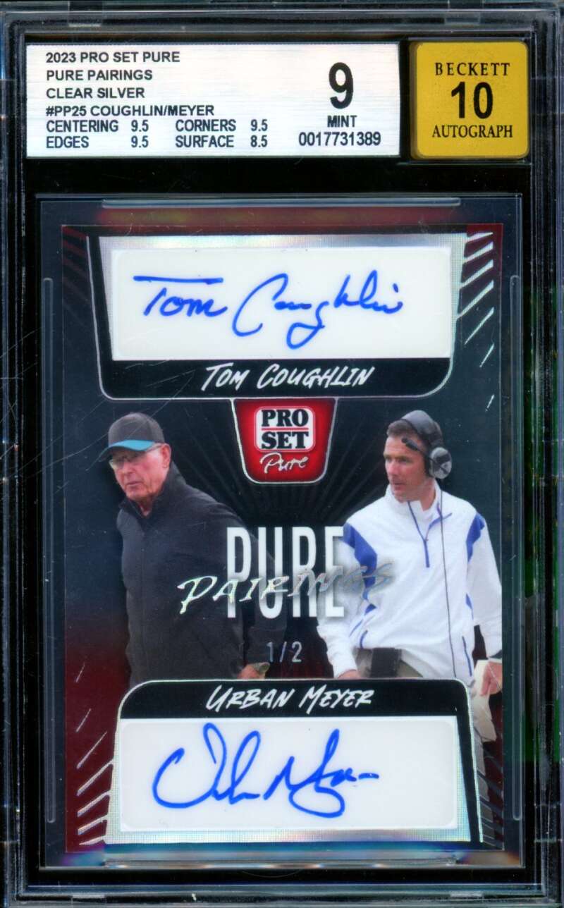 Tom Coughlin/Urban Meyer 2023 Pro Set Pure Pairings Clear Silver (1/2) #25 BGS 9 Image 1