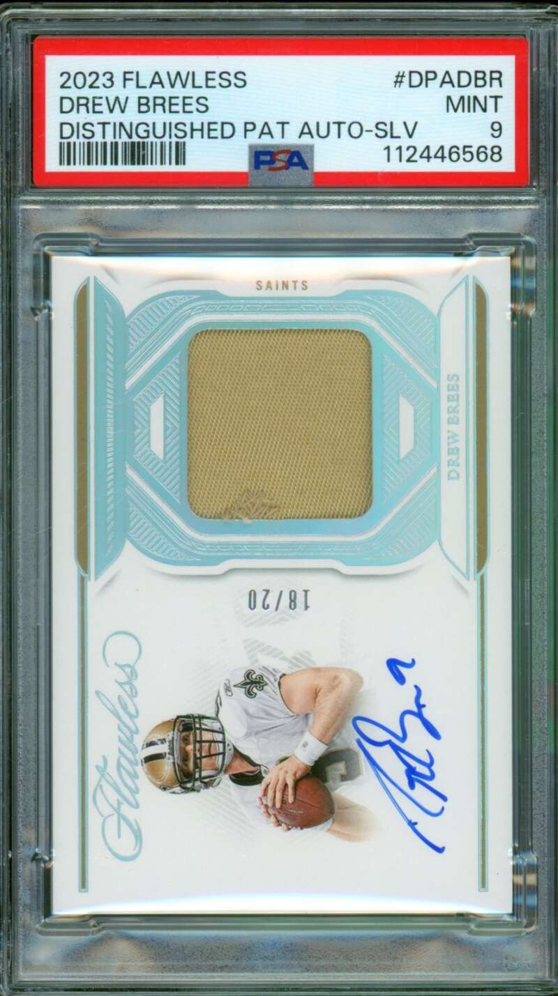 Drew Brees Card 2023 Flawless Distinguished Patch Auto SLV (18/20) #dpadbr PSA 9 Image 1
