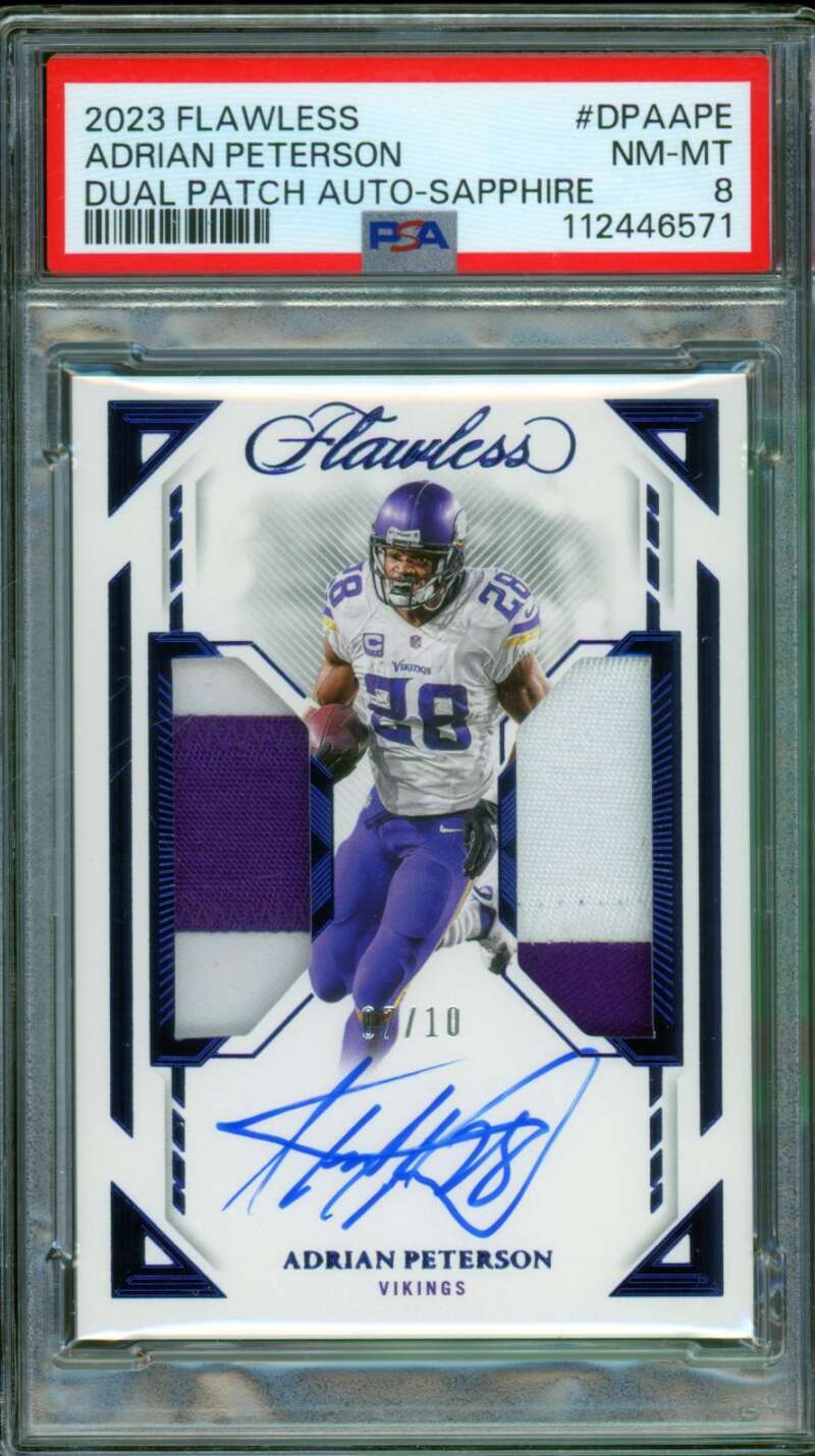 Adrian Peterson 2023 Flawless Dual Patch Autograph Sapphire (7/10) #dpaape PSA 8 Image 1