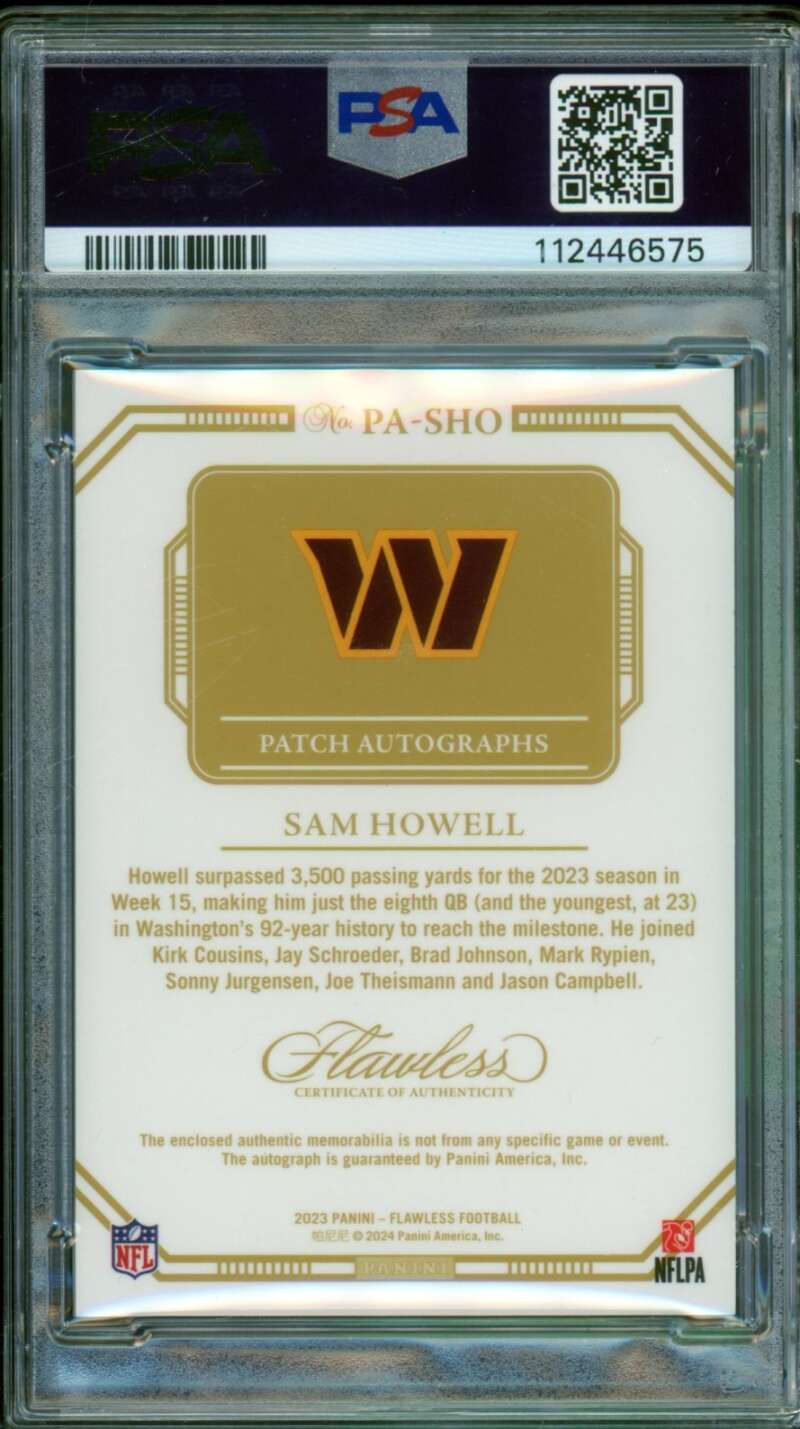 Sam Howell Rookie Card 2023 Flawless Patch Autograph Silver (6/20) #pasho PSA 9 Image 2