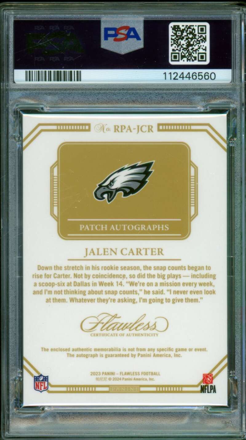 Jalen Carter Rookie 2023 Flawless Rookie Patch Autograph (16/25) #rpajcr PSA 10 Image 2
