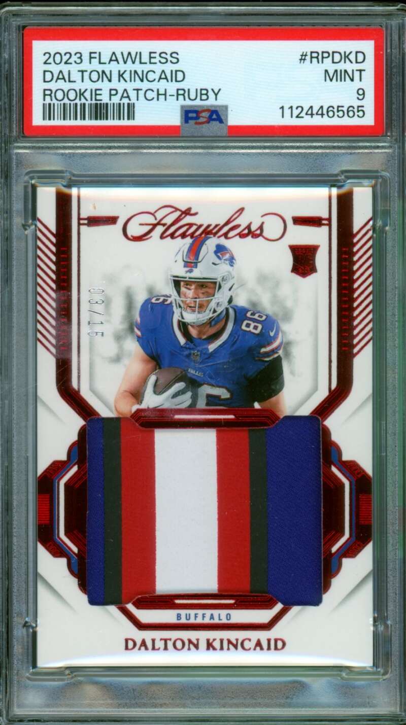 Dalton Kincaid Rookie Card 2023 Flawless Rookie Patch Ruby (3/15) #rpdkd PSA 9 Image 1