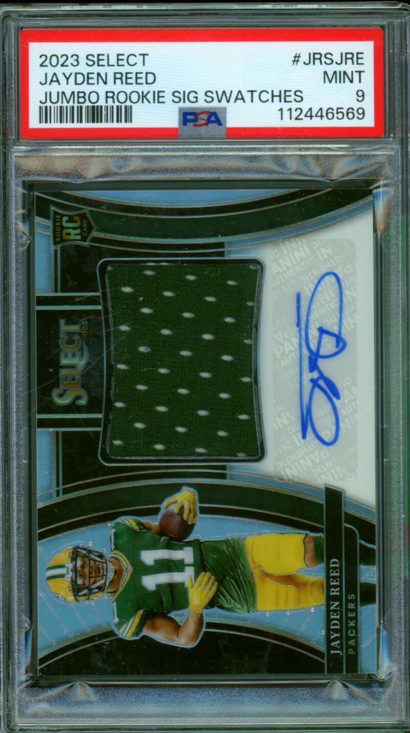 Jayden Reed 2023 Select Jumbo Rookie Signature Swatches (pop 3) #jrsjre PSA 9 Image 1