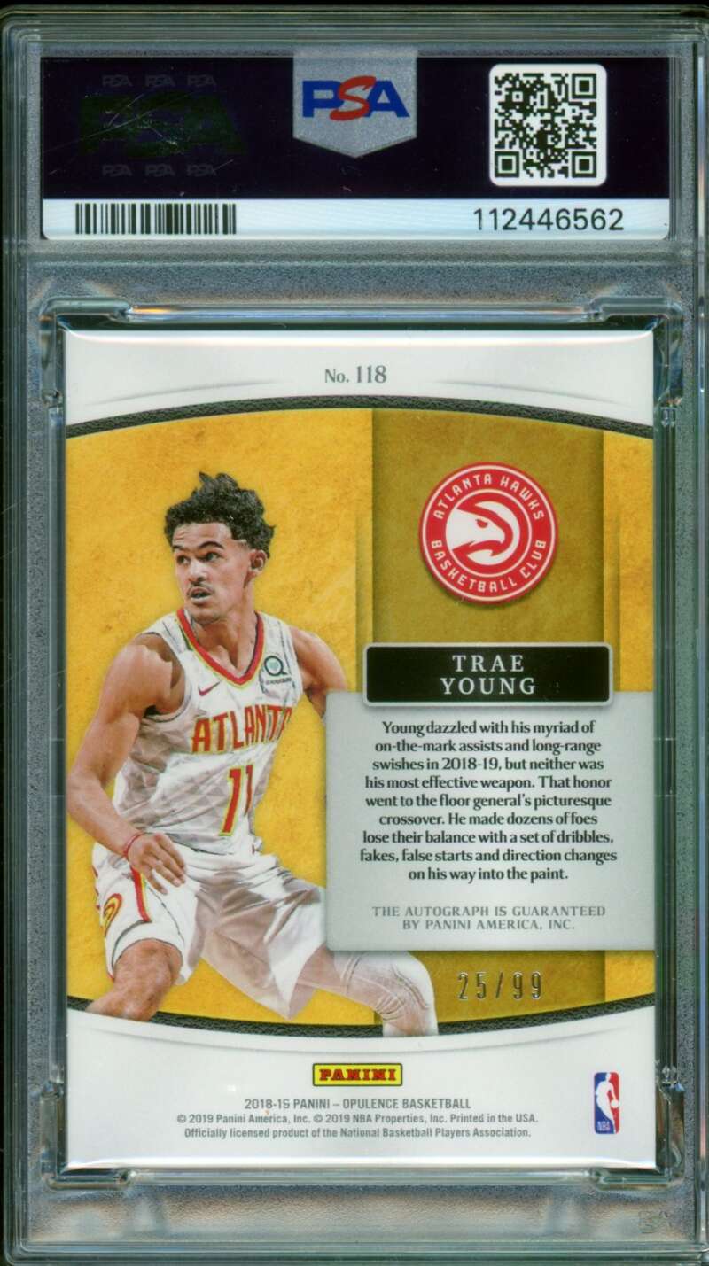 Trae Young Rookie 2018-19 Panini Opulence Autograph (pop 4) (25/99) #118 PSA 9 Image 2