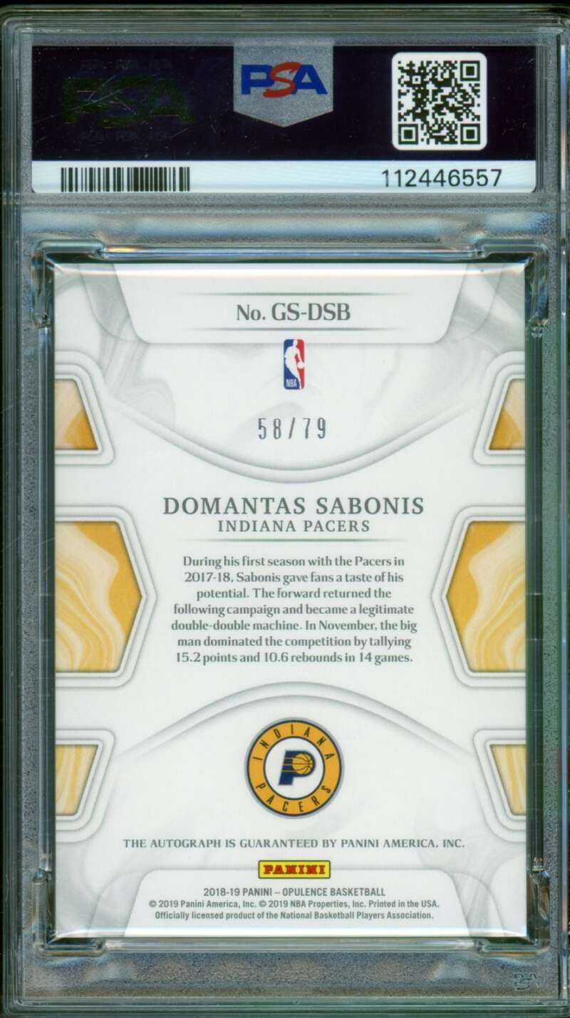 Domantas Sabonis 2018-19 Panini Opulence Gilded Signatures (68/79) #Dsb PSA 9 Image 2