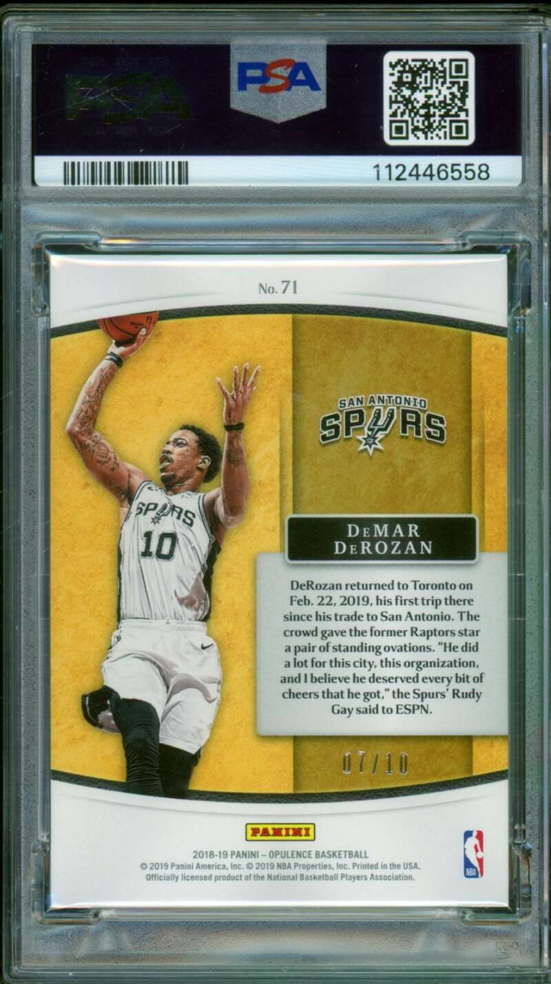 DeMar DeRozan Card 2018-19 Panini Opulence Holo Gold (7/10) (pop 1) #71 PSA 10 Image 2