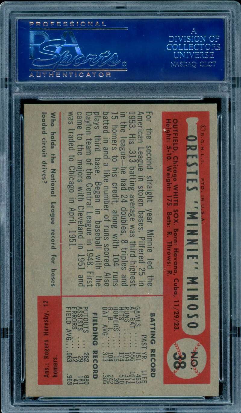 Minnie Minoso Card 1954 Bowman (pop 3) #38 PSA 8.5 Image 2
