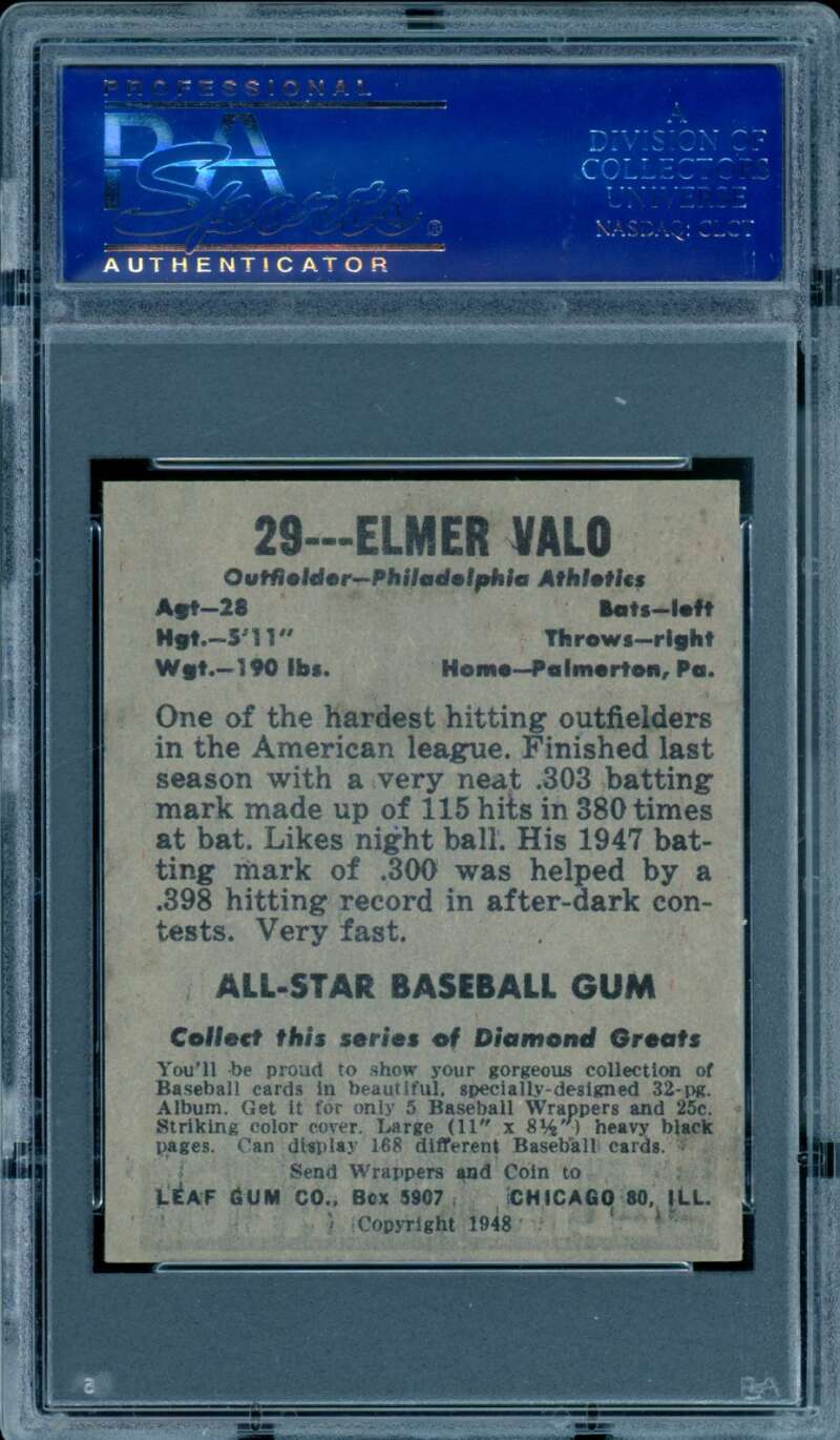 Elmer Valo Card 1948 Leaf (pop 13) #29 PSA 8 Image 2