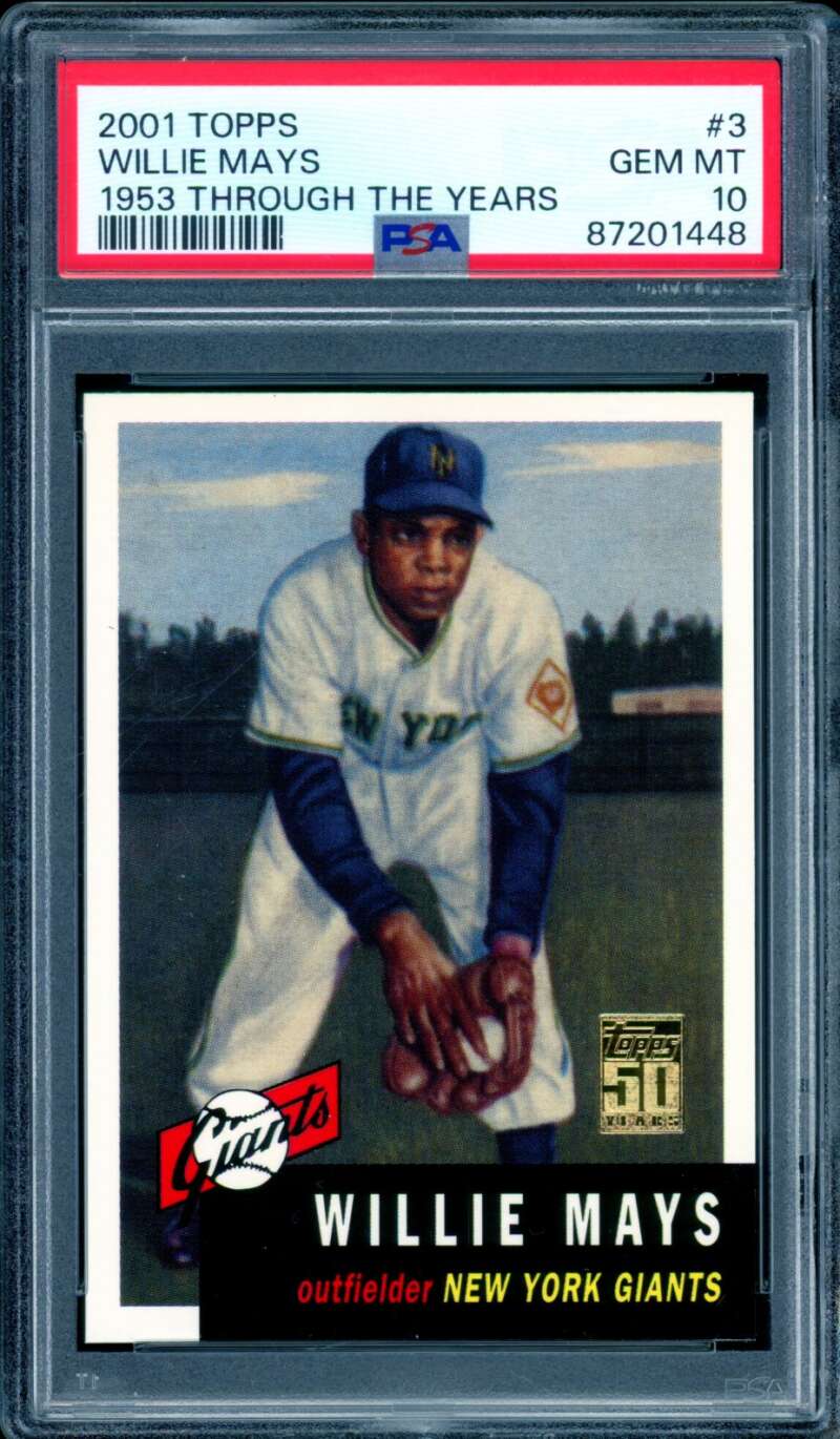 Willie Mays Card 2001 Topps 1953 Through The Years (pop 3) #3 PSA 10 Image 1