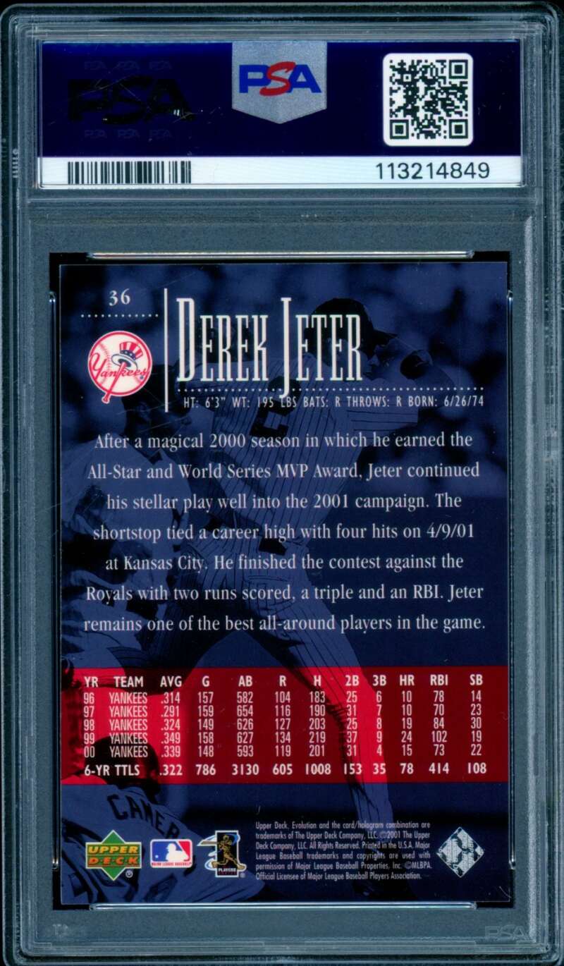 Derek Jeter Card 2001 U.D. Evolution #36 PSA 9 Image 2
