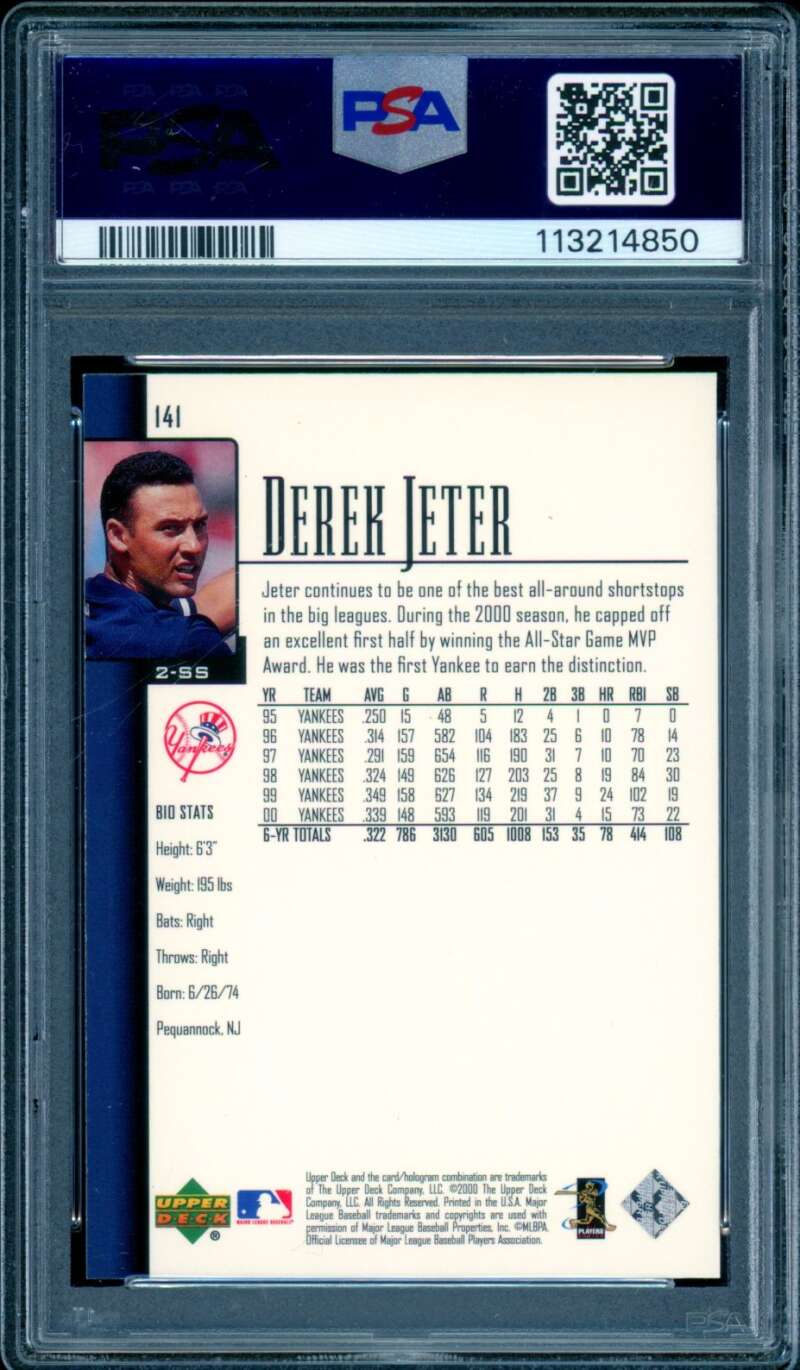 Derek Jeter Card 2001 Upper Deck #141 PSA 9 Image 2