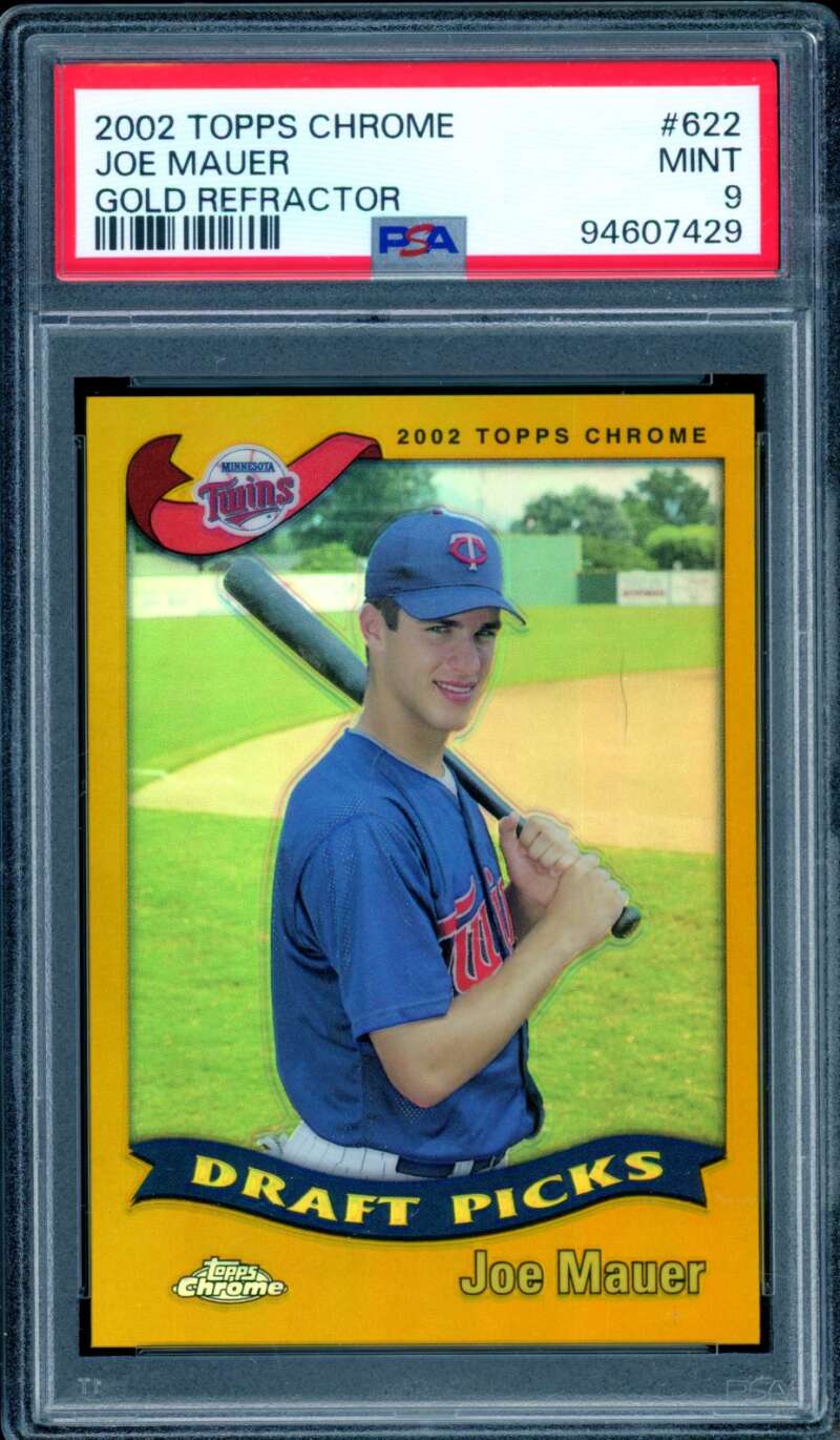 Joe Mauer Rookie Card 2002 Topps Chrome Gold Refractor #622 PSA 9 Image 1