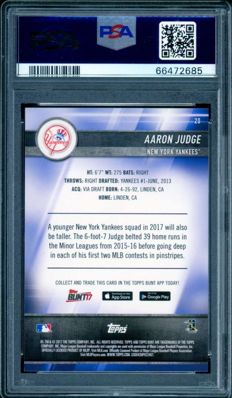 Aaron Judge Rookie Card 2017 Topps Bunt #20 PSA 9 Image 2