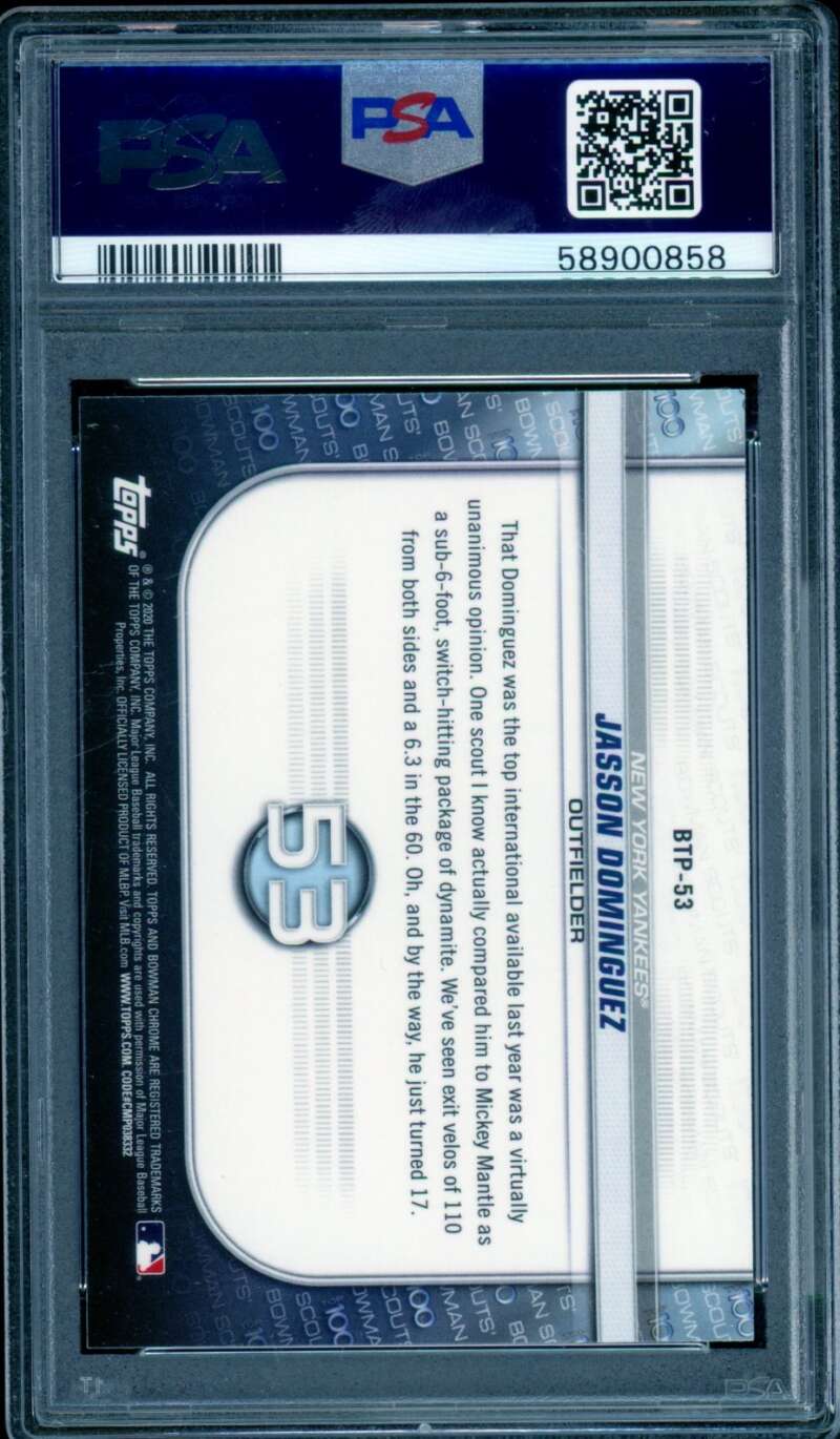 Jasson Dominguez Rookie Card 2020 Bowman Chrome #BTP53 PSA 9 Image 2