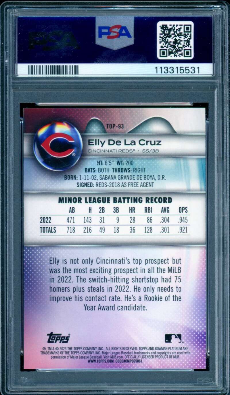 Elly De La Cruz Rookie Card 2023 Bowman Platinum Top Prospects #TOP93 PSA 10 Image 2