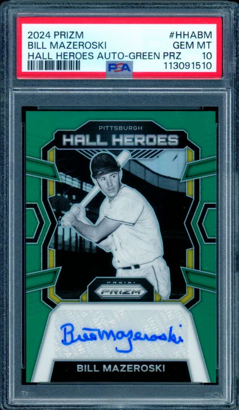 Bill Mazeroski Card 2024 Prizm Hall Of Heroes Auto Green (pop 1) #hhabm PSA 10 Image 1