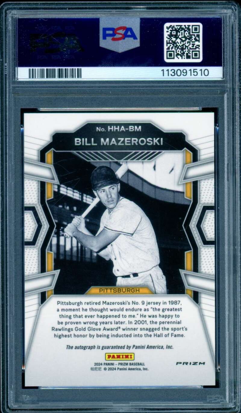 Bill Mazeroski Card 2024 Prizm Hall Of Heroes Auto Green (pop 1) #hhabm PSA 10 Image 2