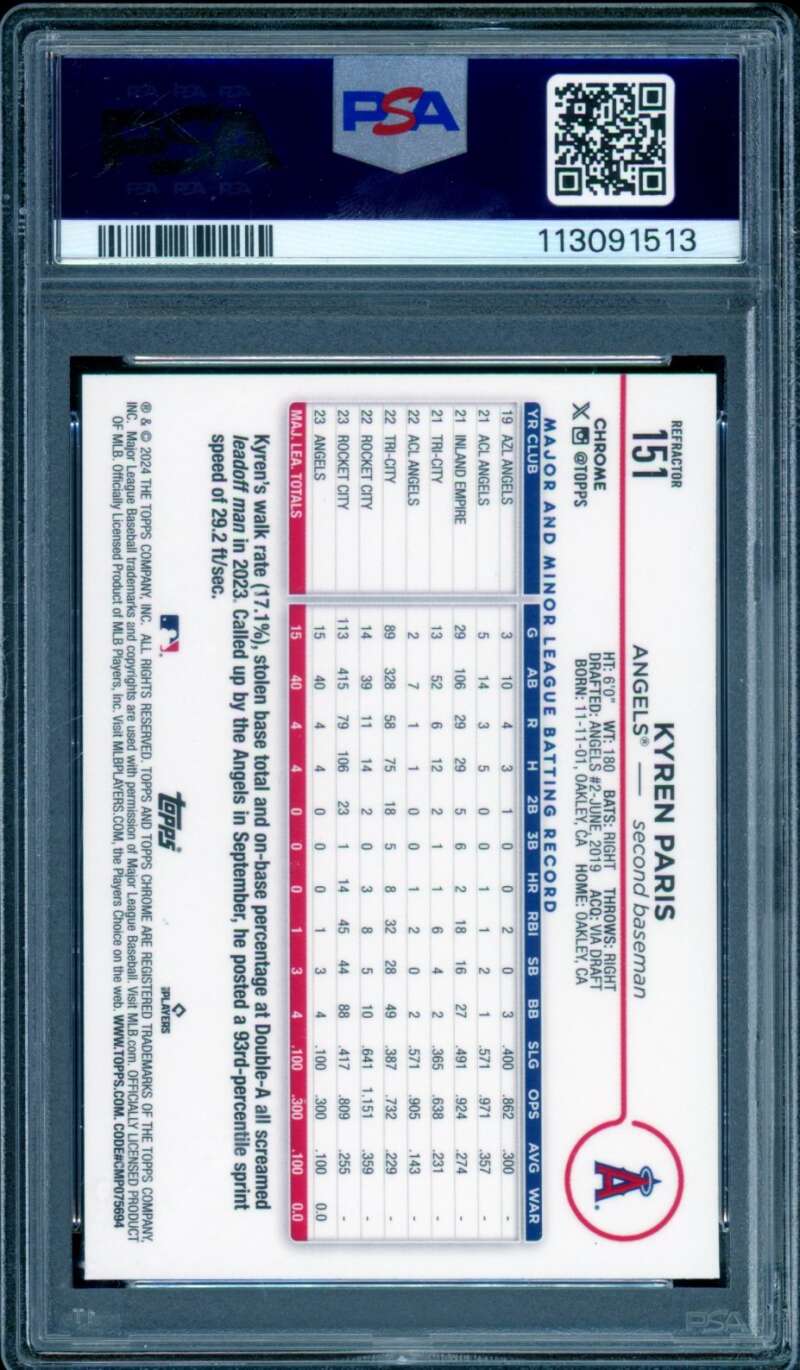 Kyren Paris Card 2024 Topps Chrome Refractor (pop 1) #151 PSA 10 Image 2