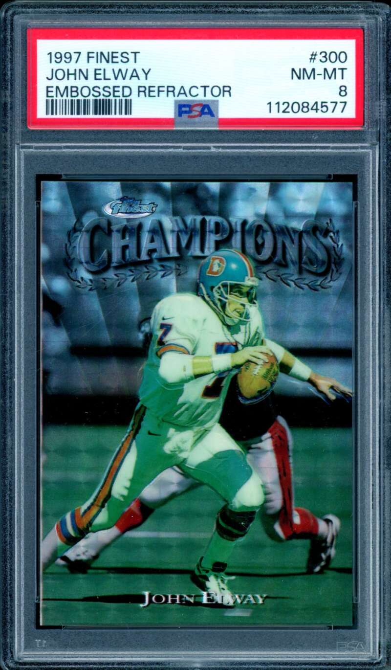 John Elway Card 1997 Finest Embossed Refractor #300 PSA 8 Image 1