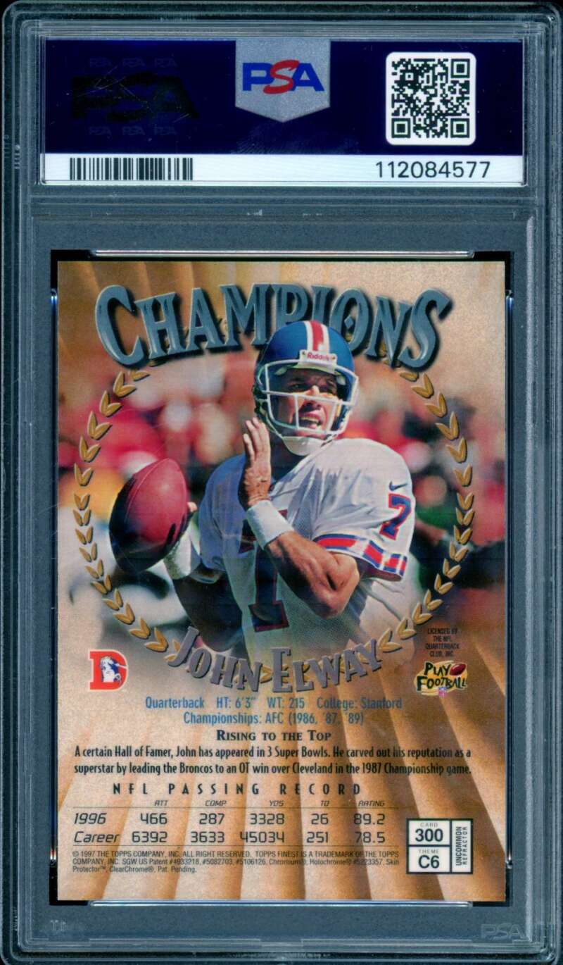 John Elway Card 1997 Finest Embossed Refractor #300 PSA 8 Image 2
